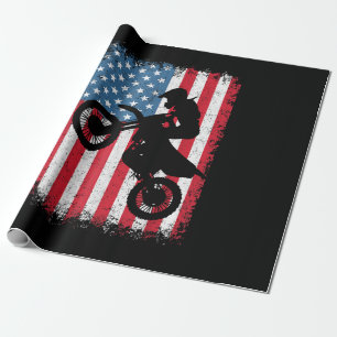Dirt Bike American Flag Motocross Biker Men Boys V Wrapping Paper