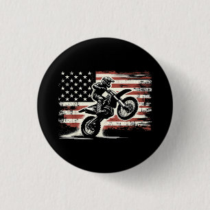 Dirt Bike American Flag Motocross Biker Vintage US 3 Cm Round Badge