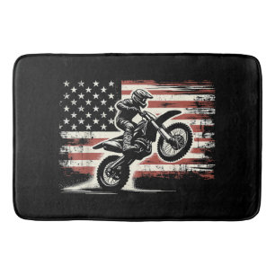Dirt Bike American Flag Motocross Biker Vintage US Bath Mat