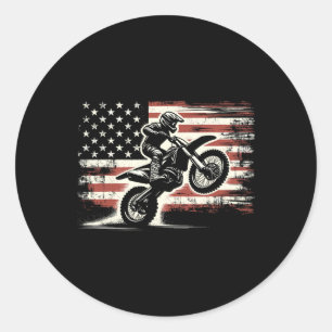 Dirt Bike American Flag Motocross Biker Vintage Us Classic Round Sticker
