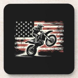 Dirt Bike American Flag Motocross Biker Vintage US Coaster