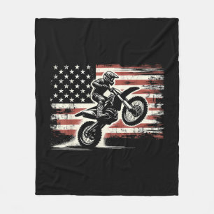 Dirt Bike American Flag Motocross Biker Vintage US Fleece Blanket