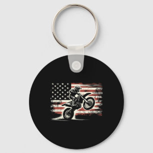 Dirt Bike American Flag Motocross Biker Vintage Us Key Ring