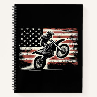 Dirt Bike American Flag Motocross Biker Vintage US Notebook