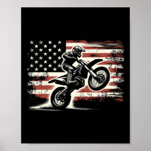 Dirt Bike American Flag Motocross Biker Vintage Us Poster