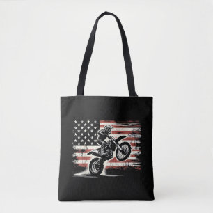 Dirt Bike American Flag Motocross Biker Vintage US Tote Bag