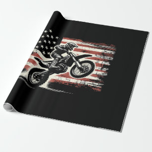 Dirt Bike American Flag Motocross Biker Vintage US Wrapping Paper