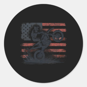 Dirt Bike American Flag Motocross Classic Round Sticker