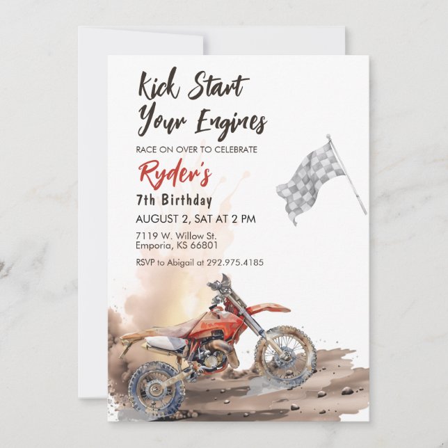 Dirt Bike Any Age Birthday Invitation (Front)