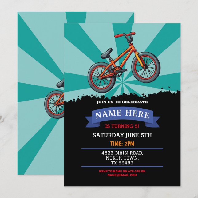 Dirt Bike Birthday Invitation Riding Mud Fun Track (Front/Back)