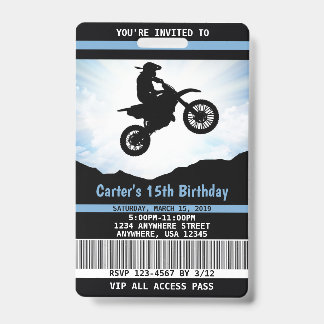 Dirt Bike Birthday Invitation VIP Pass ID Badge