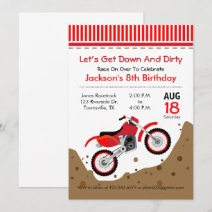 Dirt Bike Birthday Party Invitation in red