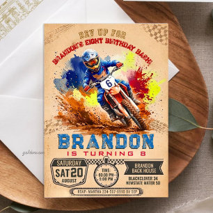Dirt Bike Birthday Party Watercolor Motocross Invitation