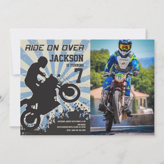 Dirt Bike Birthday Photo Invitation / Motocross (Front)