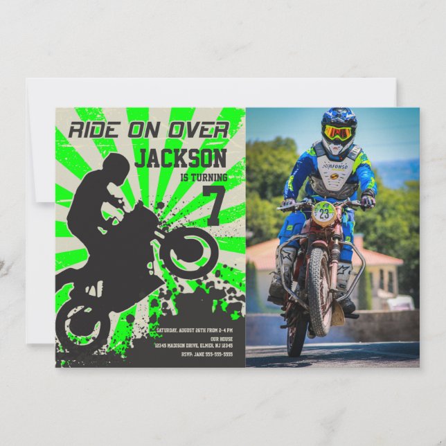 Dirt Bike Birthday Photo Invitation / Motocross (Front)