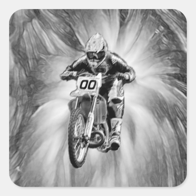Dirt Bike Blasting Thru Black/White Square Sticker (Front)