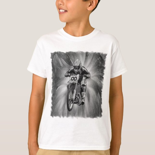 Dirt Bike Blasting Thru Black/White T-Shirt (Front)