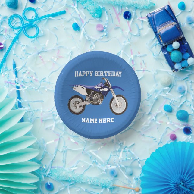 Dirt Bike Blue Birthday Sport Motorbike Party Kids Paper Plate (Party)