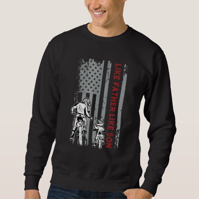 Dirt Bike Dad and Son, Motocross Friend US Flag, F Sweatshirt (Front)