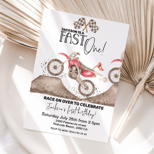Dirt Bike FAST ONE birthday invitation