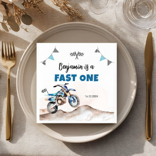 Dirt Bike Fast One Boy Birthday Party Napkin