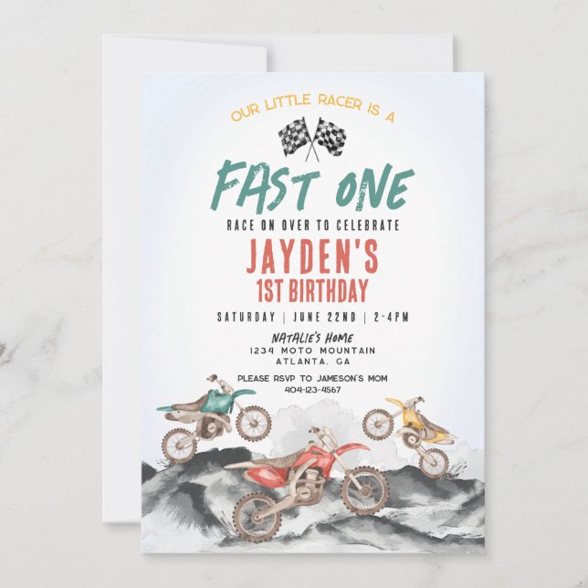 Dirt Bike First Birthday Party Invitation for Boy (Front)