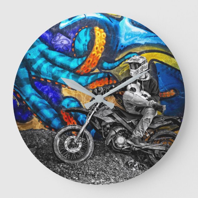 Dirt Bike Graffiti Urban Street Art Large Clock (Front)