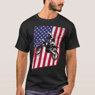 Dirt Bike Motocross  American Flag Tee Graphic