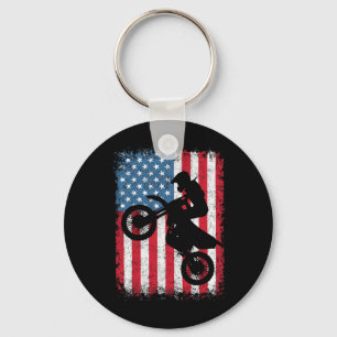 Dirt Bike Motocross Biker American Flag 4th Of Jul Key Ring