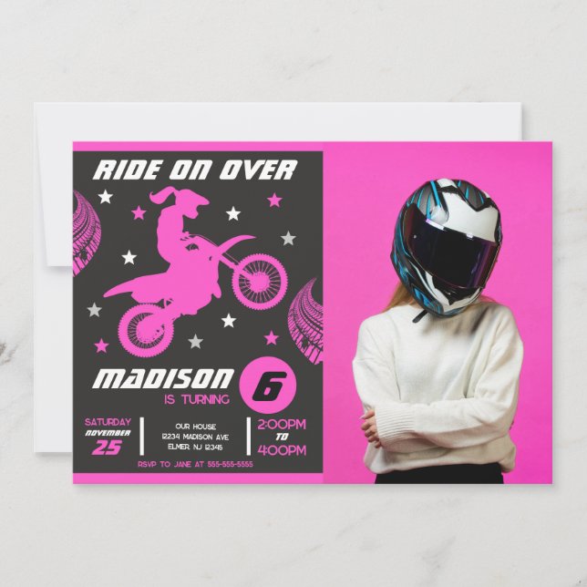 Dirt Bike Motocross Motorbike Girl Photo Birthday  Invitation (Front)
