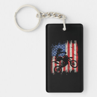 Dirt Bike Motocross USA American Flag Patriotic Key Ring
