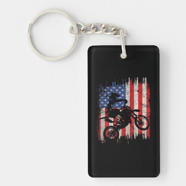 Dirt Bike Motocross USA American Flag Patriotic Key Ring (Front)