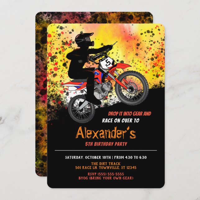 Dirt Bike/Motorbike Birthday Party Invitation (Front/Back)