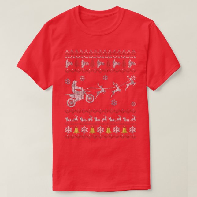 Dirt Bike Motorcycle Pajama Ugly Christmas Biker  T-Shirt (Design Front)