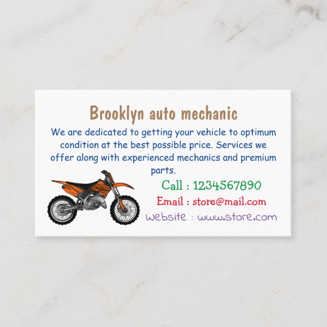 Dirt bike off-road motorcycle / motocross cartoon  business card (Front)