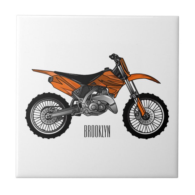 Dirt bike off-road motorcycle / motocross cartoon ceramic tile (Front)