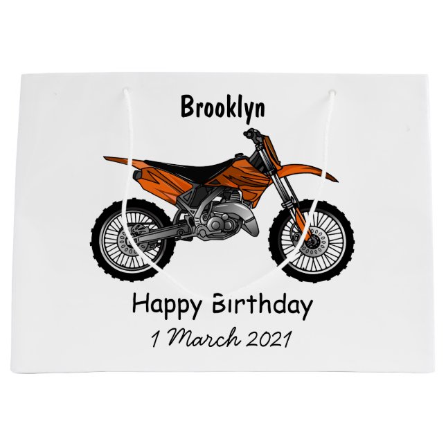 Dirt bike off-road motorcycle / motocross cartoon large gift bag (Front)