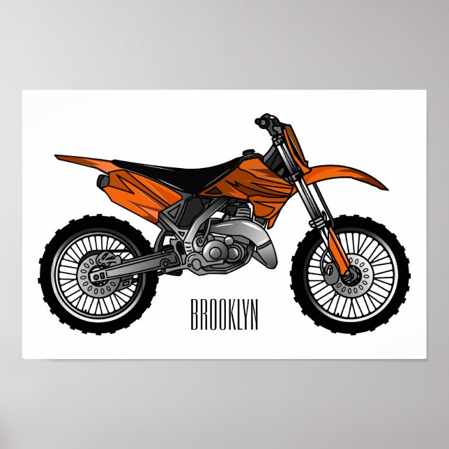 Dirt bike off-road motorcycle / motocross cartoon  poster (Front)