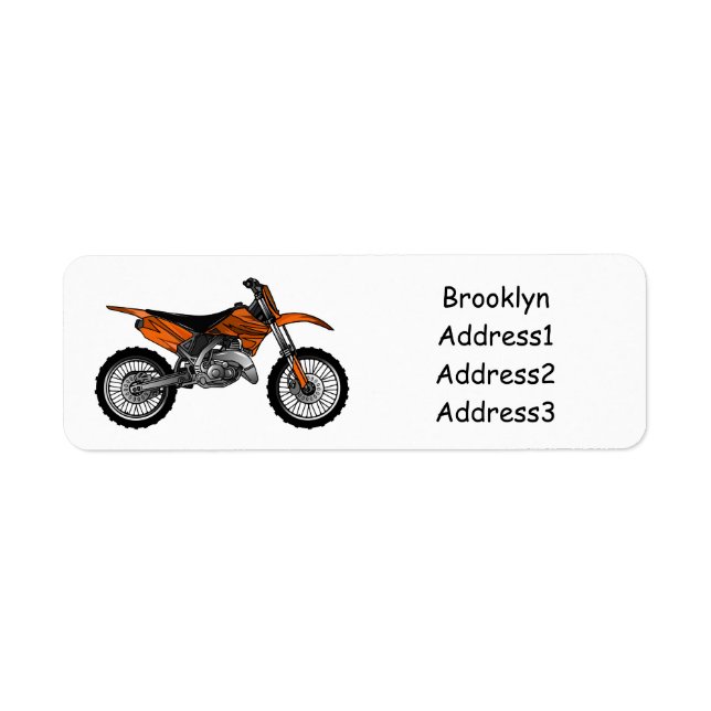 Dirt bike off-road motorcycle / motocross cartoon return address label (Front)