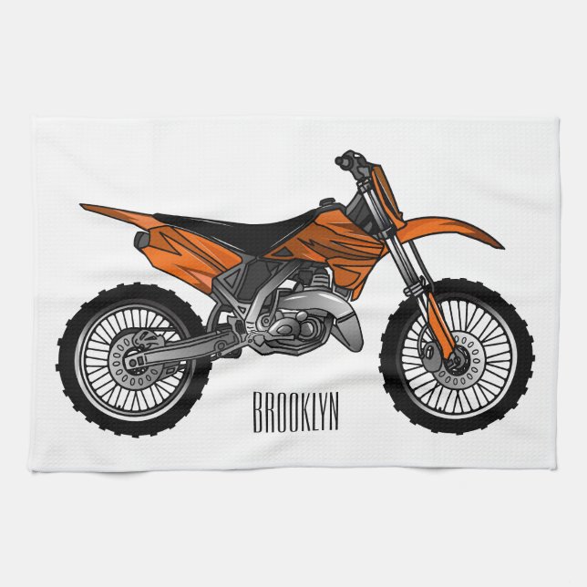 Dirt bike off-road motorcycle / motocross cartoon  tea towel (Horizontal)