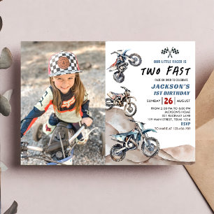 Dirt Bike Race Boy 2nd Birthday Photo Invitation