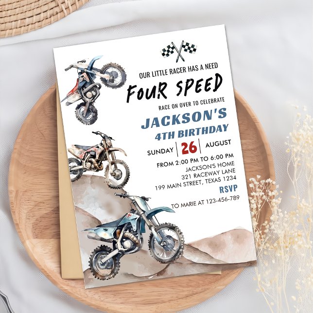 Dirt Bike Race Boy 4th Birthday Party Invitation (Creator Uploaded)