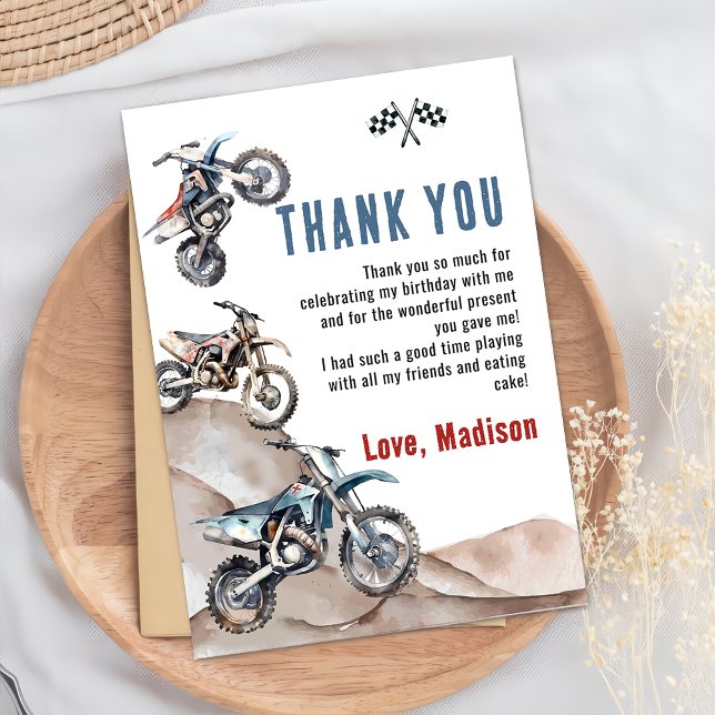 Dirt Bike Race Boy Birthday Thank You Card (Creator Uploaded)