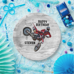 Dirt Bike Red Birthday Sport Motorcycle Cool Paper Plate
