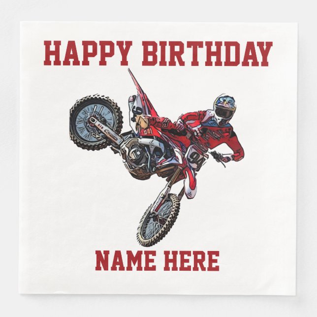 Dirt Bike Red  Birthday Sports Name Racing Napkins (Front)