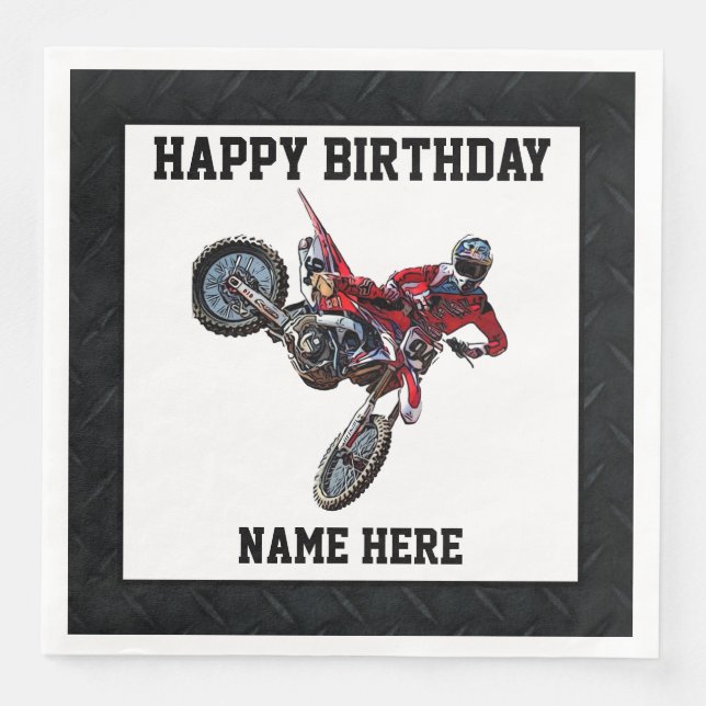 Dirt Bike Red  Birthday Sports Name Racing Napkins (Front)