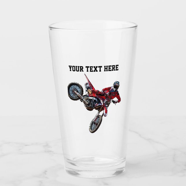 Dirt Bike Red Custom Sports Name Racing Glass (Front)