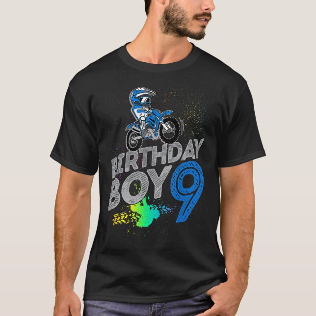 Dirt Bike Rider 9 Years Old Motocross 9th Birthday T-Shirt (Front)