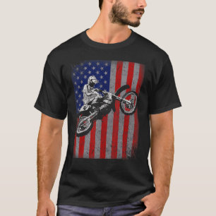 Dirt Bike Rider Motocross Racer American Flag T-Shirt