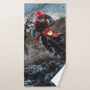 Dirt bike rider throw pillow bath towel